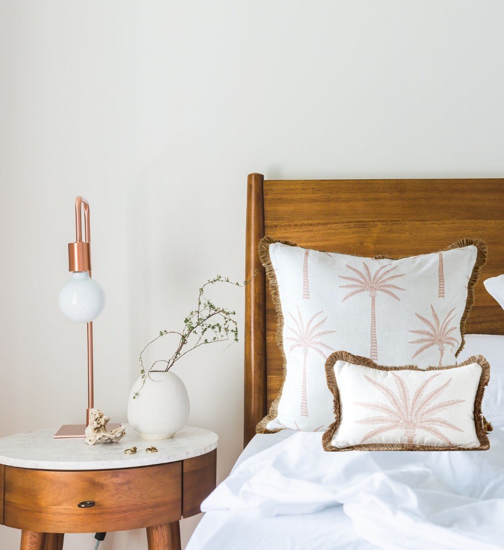 European Cushion | Linen | Palm | Coral - Coastal Country Home Decor