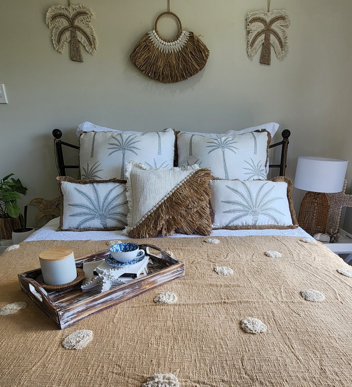 European Cushion | Linen | Palm | Grey - Coastal Country Home Decor