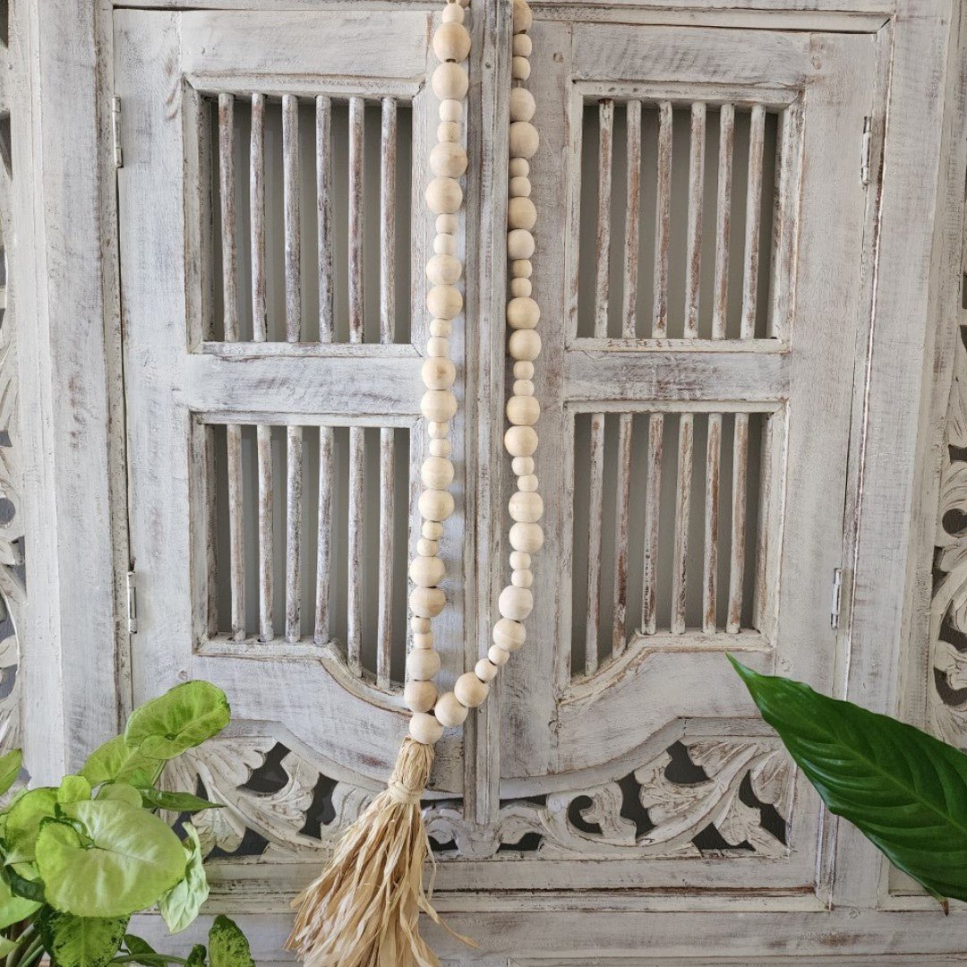 Luna Tassel | Wooden Beads | Raffia Tassel - Coastal Country Home Decor