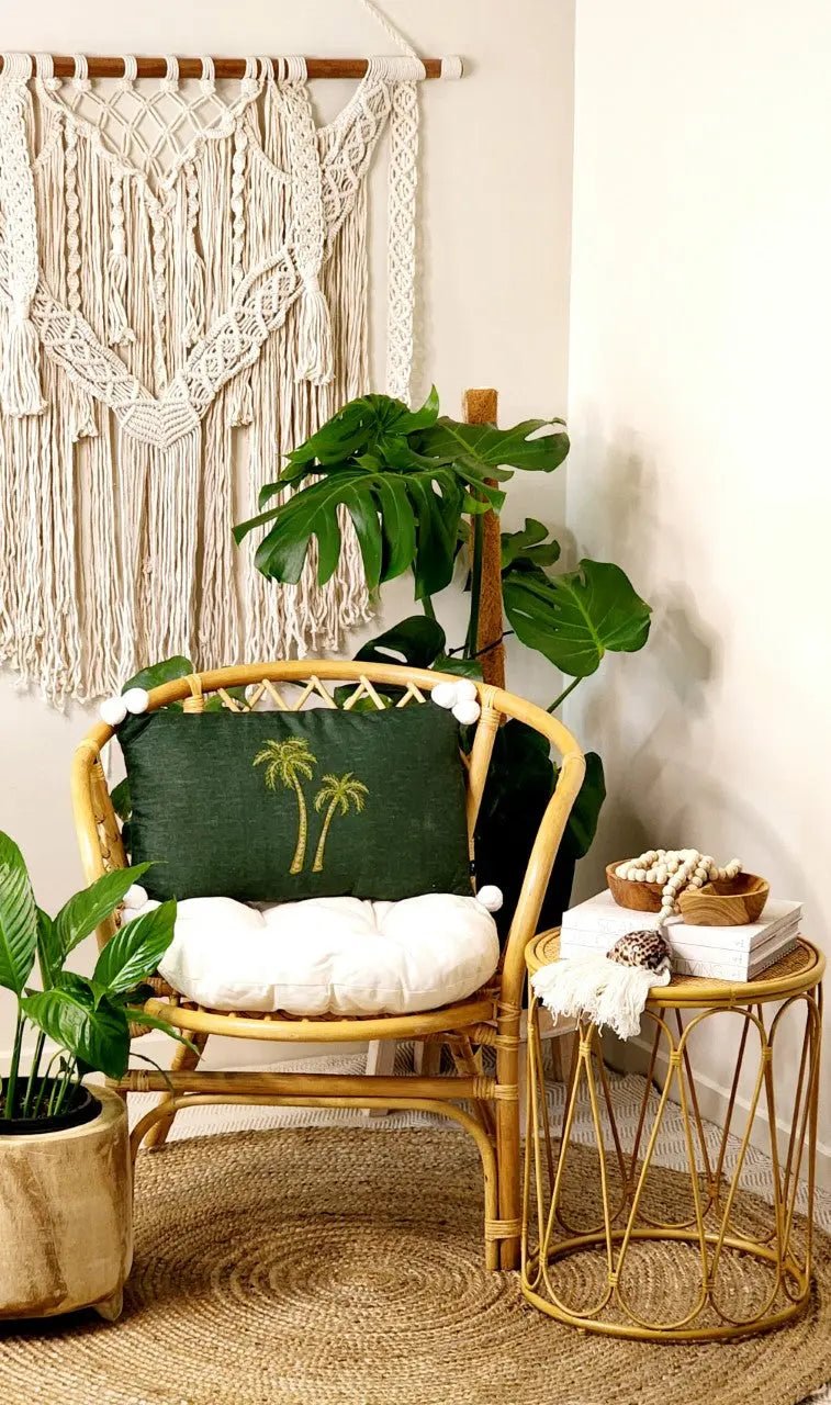 Palms Indoor Cushion | Linen | Sacramento, White & Khaki - Coastal Country Home Decor