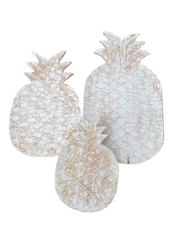 Pineapple Whitewash Decorative Plates - Coastal Country Home Decor
