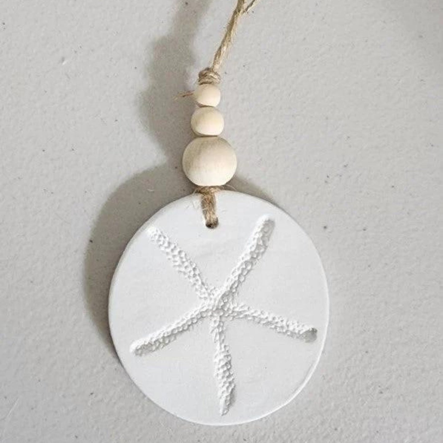 Round Clay Ornament Starfish Detail - Coastal Country Home Decor