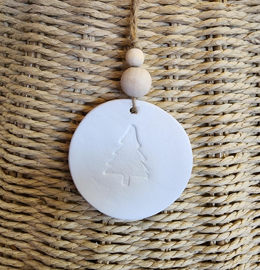 White Round Clay Ornament | Christmas Tree Detail - Coastal Country Home Decor