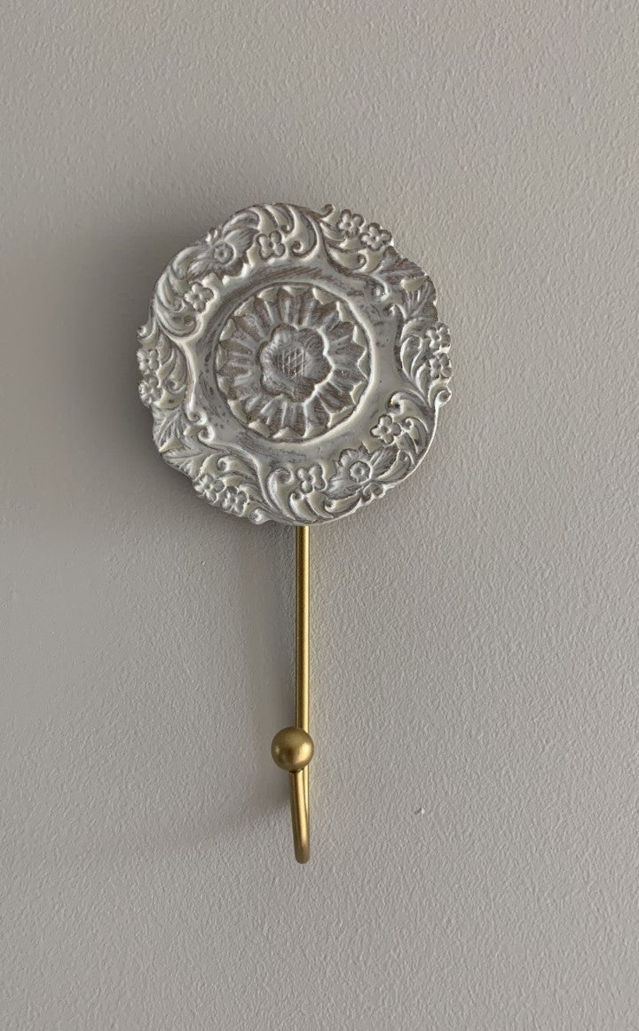 Whitewash Floral Wall Hook - Coastal Country Home Decor