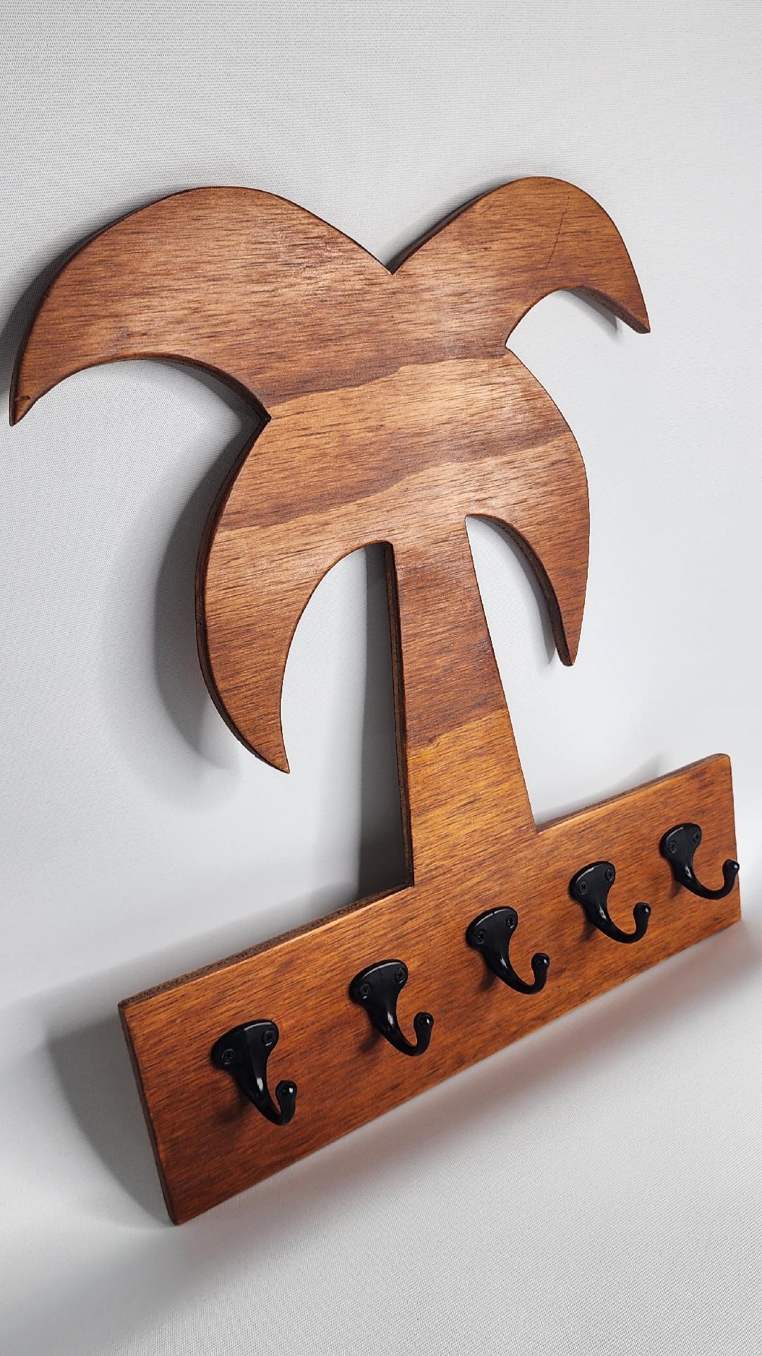 Wooden Palm Tree Key Rack – 4 Leaf Design