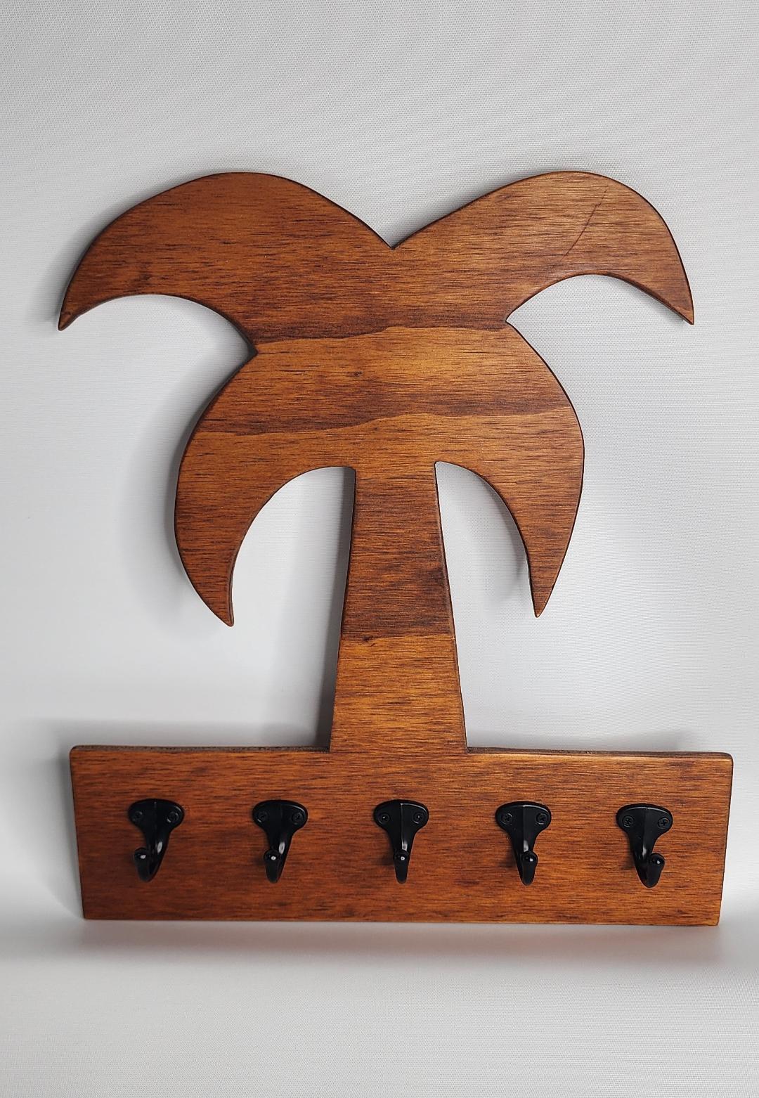 Wooden Palm Tree Key Rack – 4 Leaf Design